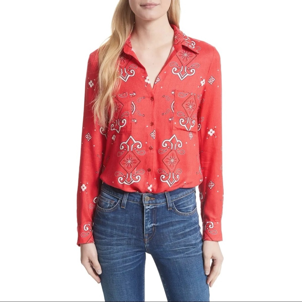 L’agence Jacqueline Red Bandana Button Down Top - Picture 1 of 5